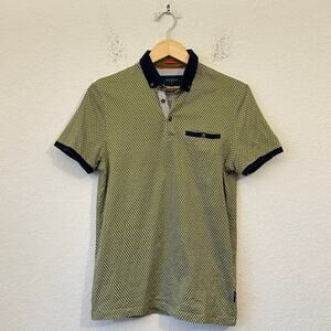 TED BAKER Karmex Polo Shirt Olive Green Geometric Cotton SS Preppy
